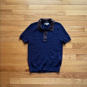Madewell Navy Polo with Brown Checkered Collar